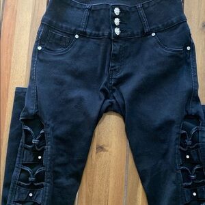 Pushup side lace high rise skinny jeans black Silver Diva vintage 9